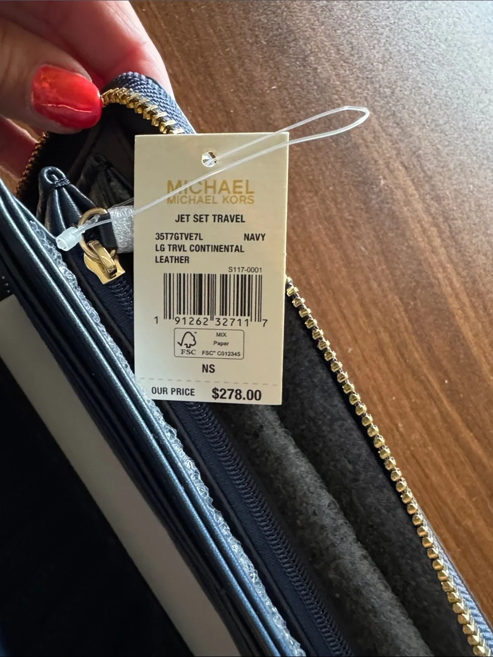 Michael Kors Blue Pebbled Leather Zip Wallet with Gold Logo